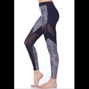 KORAL Womens Frame Sheer Panel Compression Black Printed Yoga Leggings XS